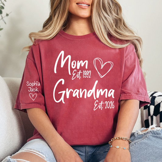 Personalized Mom Grandma Shirt, Est Year Minimal Family Design, With Grandma And Kids Names