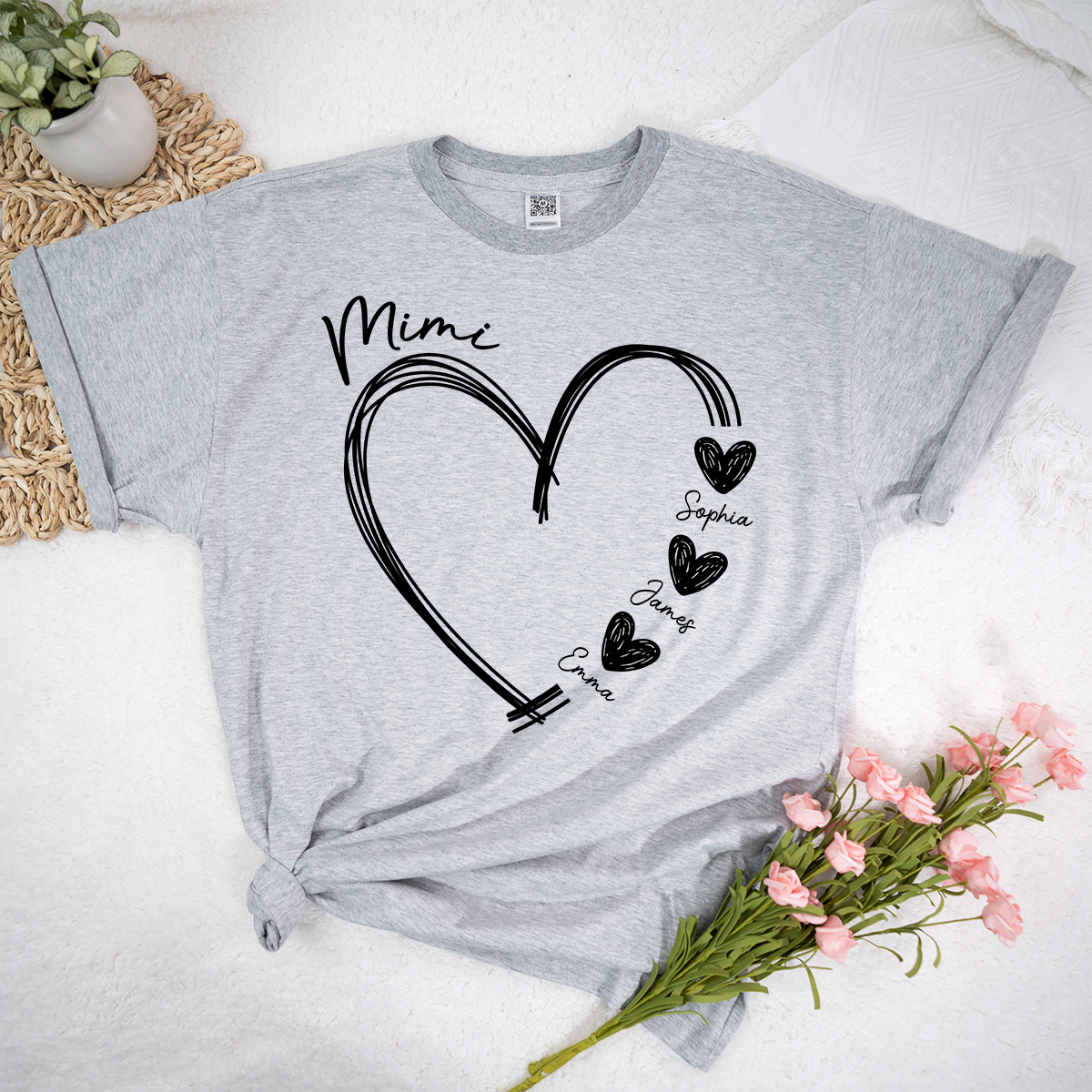 Mimi Shirt with Heart, Custom Grandma T-Shirt, Personalized Family Names Apparel for Mimi
