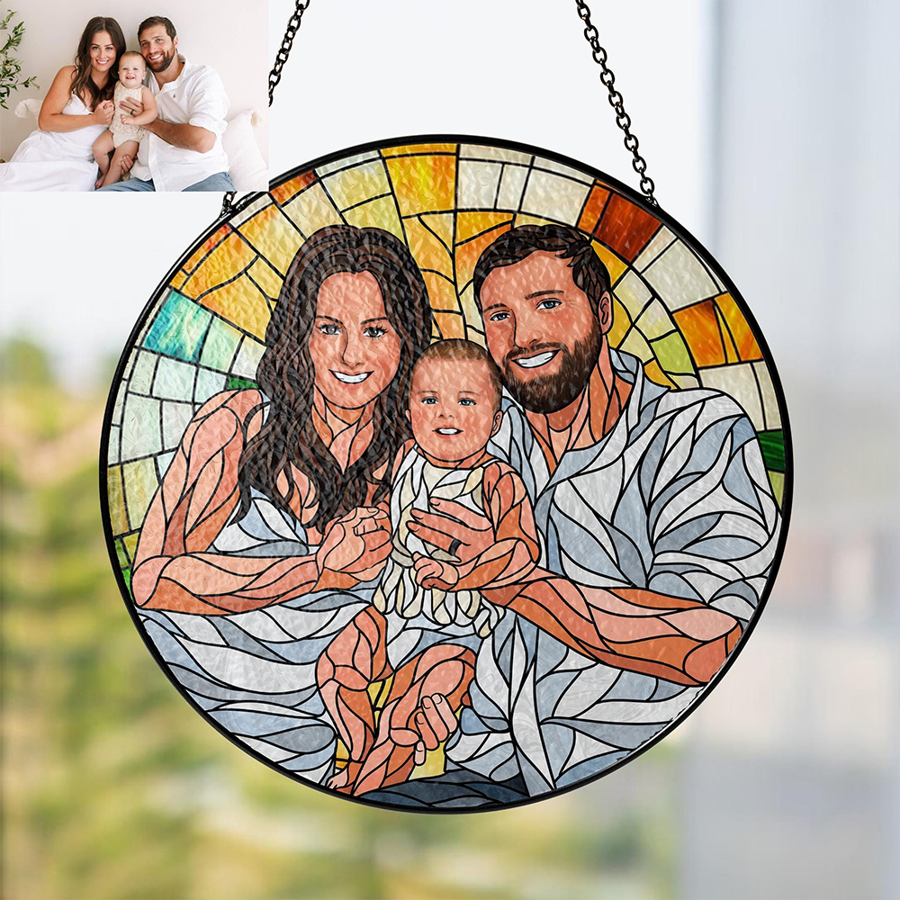 Personalized Family Portrait Stained Glass Suncatcher Custom Memorial Gift