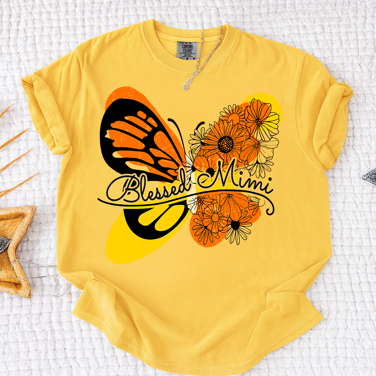 Comfort Colors Personalized Blessed Mimi Shirt with Butterfly and Floral Design, Custom Grandkids Names