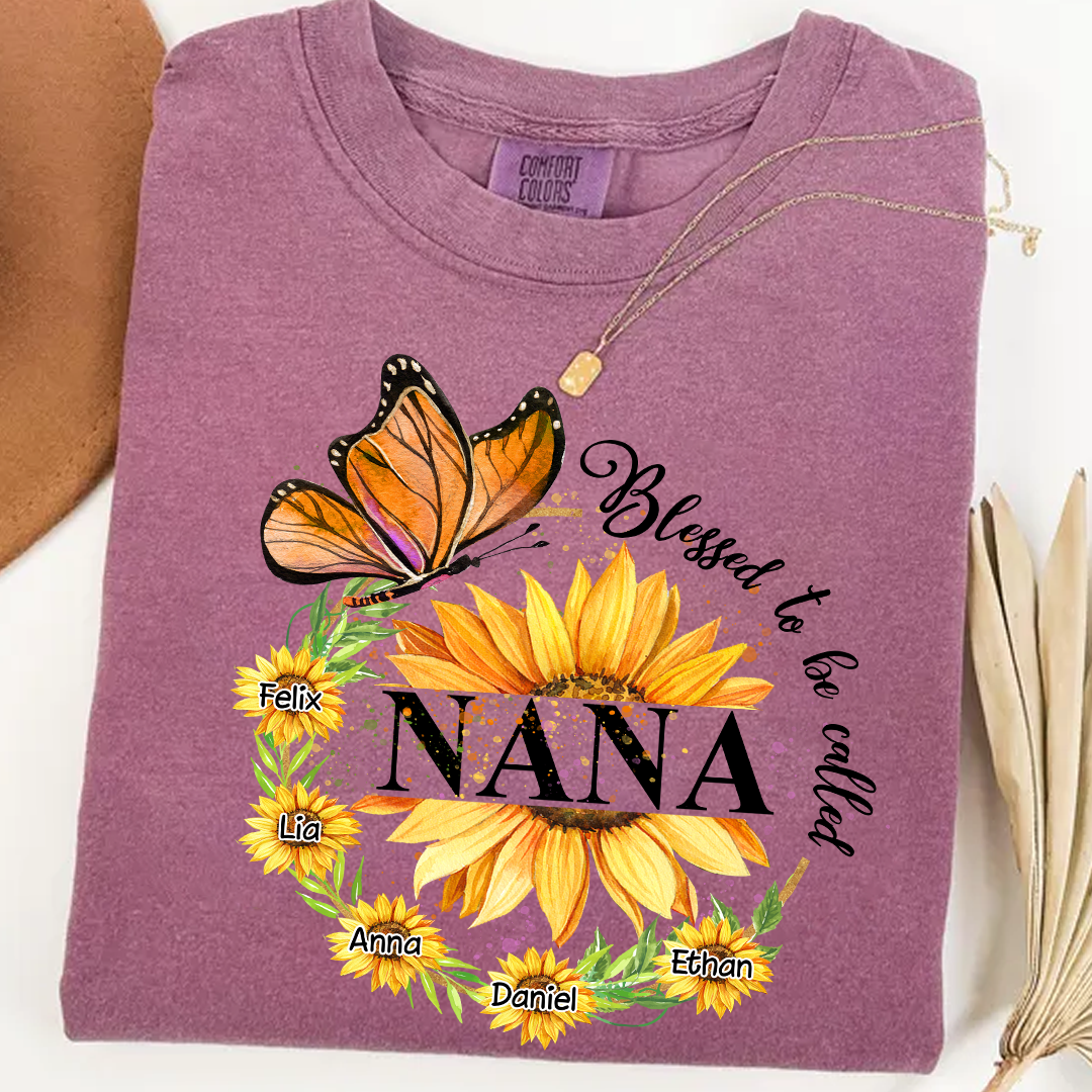 Comfort Colors® Blessed Nana Sunflower Butterfly T-Shirt, Gift For Grandma T-Shirt