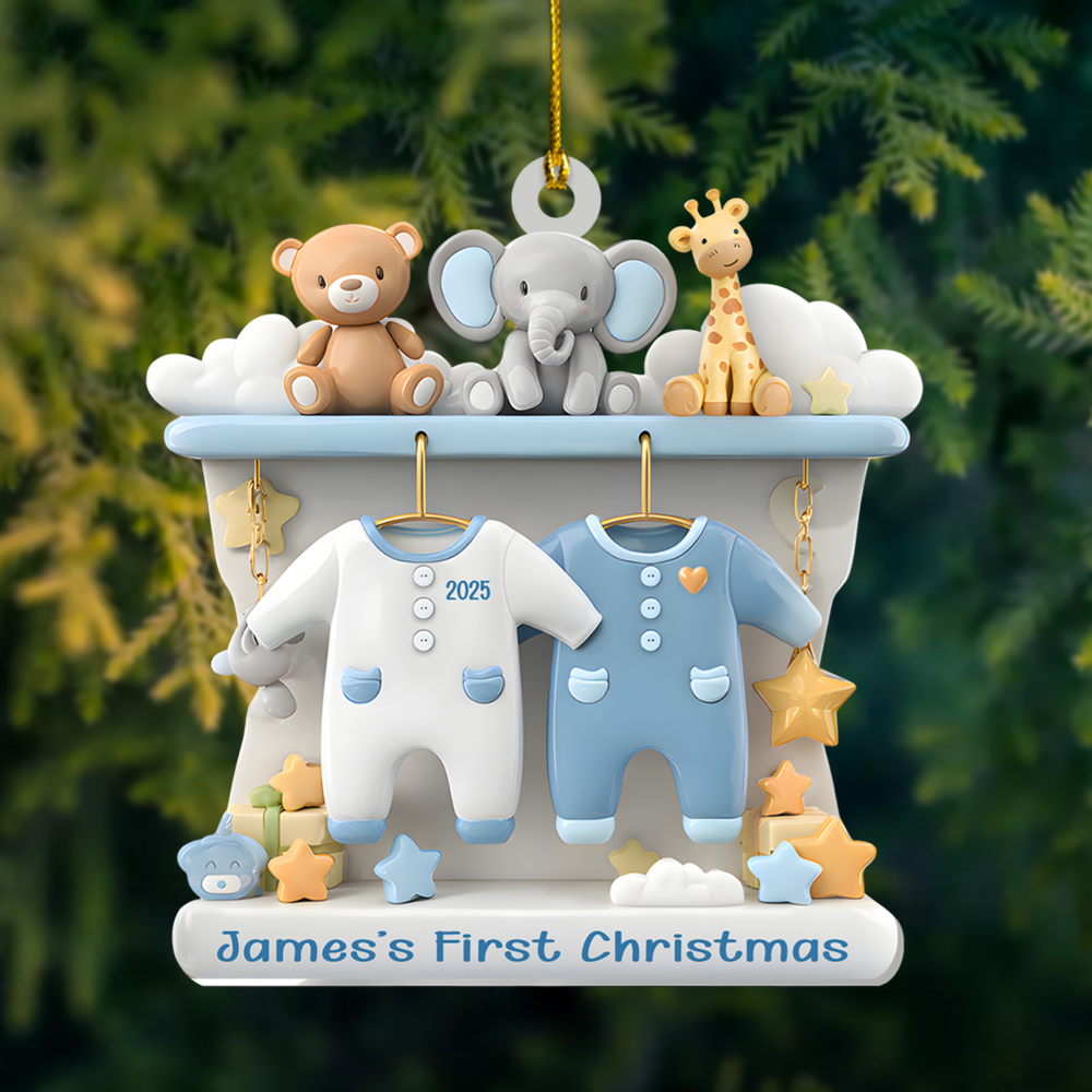 Personalized Baby’s First Christmas Ornament 2025 – Custom Name Newborn Ornament with Animals, Cute Gift for Baby Boy or Girl Ornament