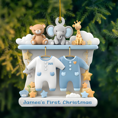 Personalized Baby’s First Christmas Ornament 2025 – Custom Name Newborn Ornament with Animals, Cute Gift for Baby Boy or Girl Ornament