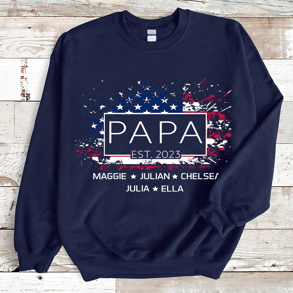 Papa with Grandkids USA flag American Independence Day Sweatshirt