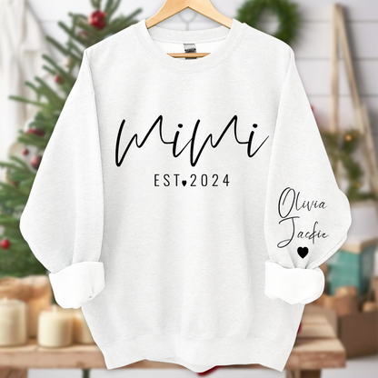 Mimi Est And Grandkids Heart With Grandkids Sweatshirt, Gifts For Grandma Sweatshirt