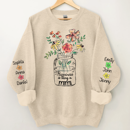 Happiness Is Being A Mimi Flower And Grandkids On Sleeve Sweatshirt