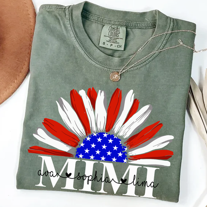 Comfort Colors® Custom Mimi And Grandkids – USA Flag Daisy Tee