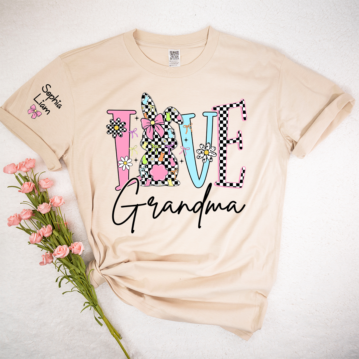Personalized Love Grandma Shirt with Bunny, Custom Name Grandma T Shirt, Easter Family Gift