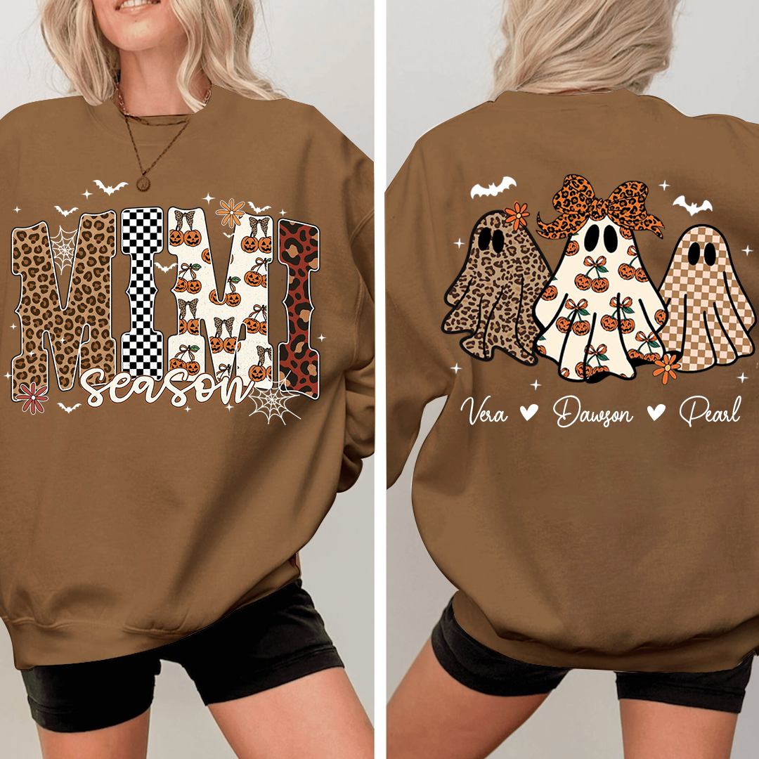 Mimi Season Halloween Sweatshirt, Custom Ghosts with Grandkids Names