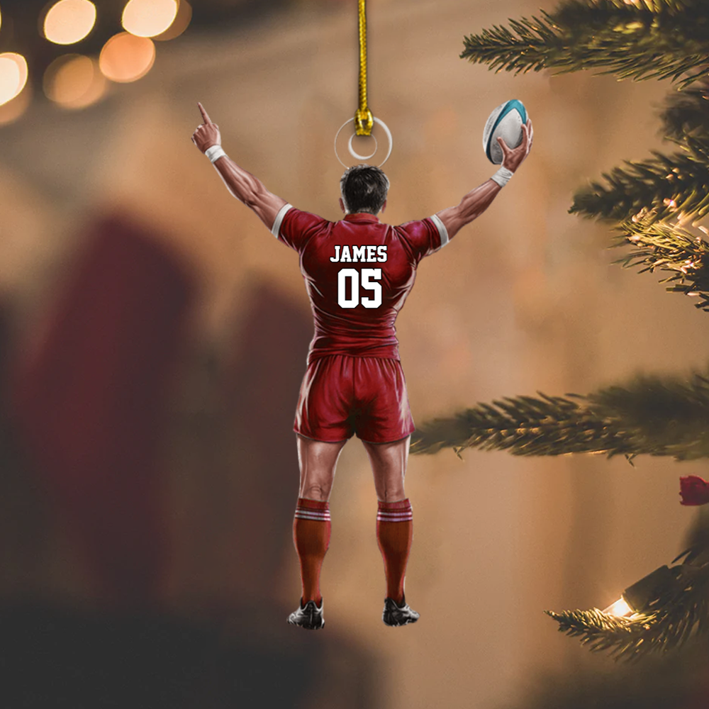 Personalized Rugby Player Ornament – Custom Name & Jersey Number Christmas Decoration for Rugby Fans Ornament