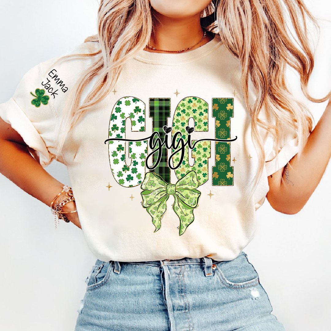 Gigi St Patrick’s Day Shirt, Shamrock Bow Green Family,T-Shirt For Gift Grandma And Kids
