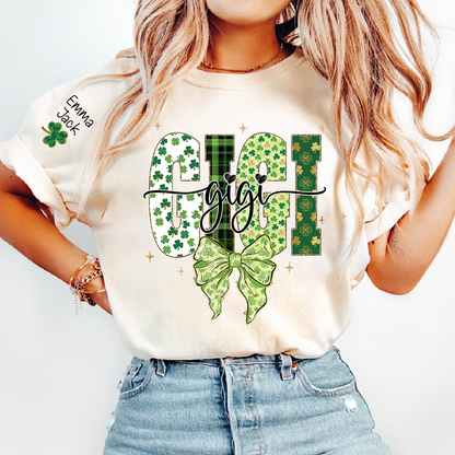 Gigi St Patrick’s Day Shirt, Shamrock Bow Green Family,T-Shirt For Gift Grandma And Kids