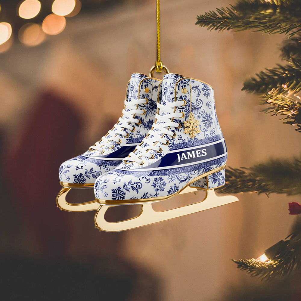 Personalized Ice Skates Ornament – Custom Name Christmas Decor for Skaters & Winter Sports Lovers Ornament