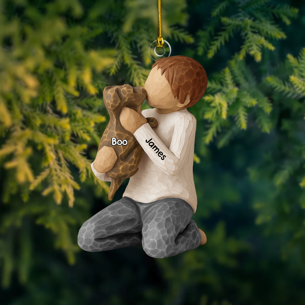 Personalized Boy and Dog Ornament – Custom Name Pet Keepsake Christmas Decoration, Sweet Gift for Dog Lovers Ornament