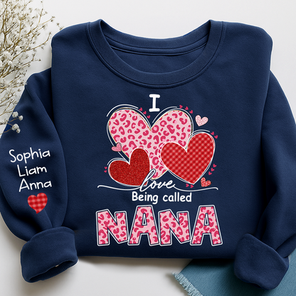 Personalized Mimi Sweatshirt, I Love Nana Leopard Heart Graphic, Cozy Valentine Family Style
