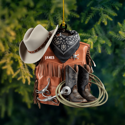 Personalized Cowboy Ornament 2025 – Custom Name Western Hat & Boots Ornament, Gift for Country Lovers Ornament