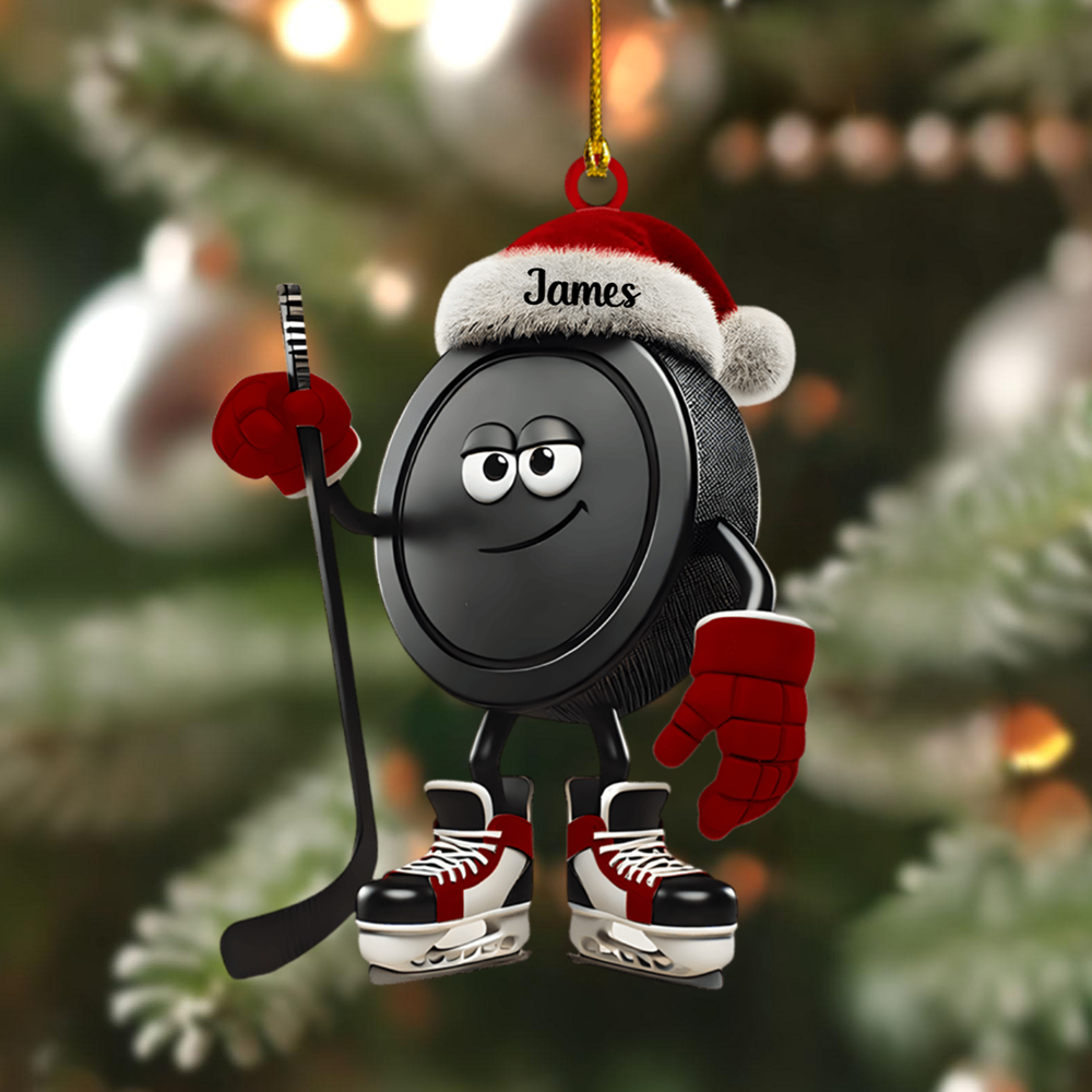 Personalized Hockey Ornament 2025 – Custom Name Puck Christmas Ornament, Funny Gift for Hockey Players & Fans Ornament