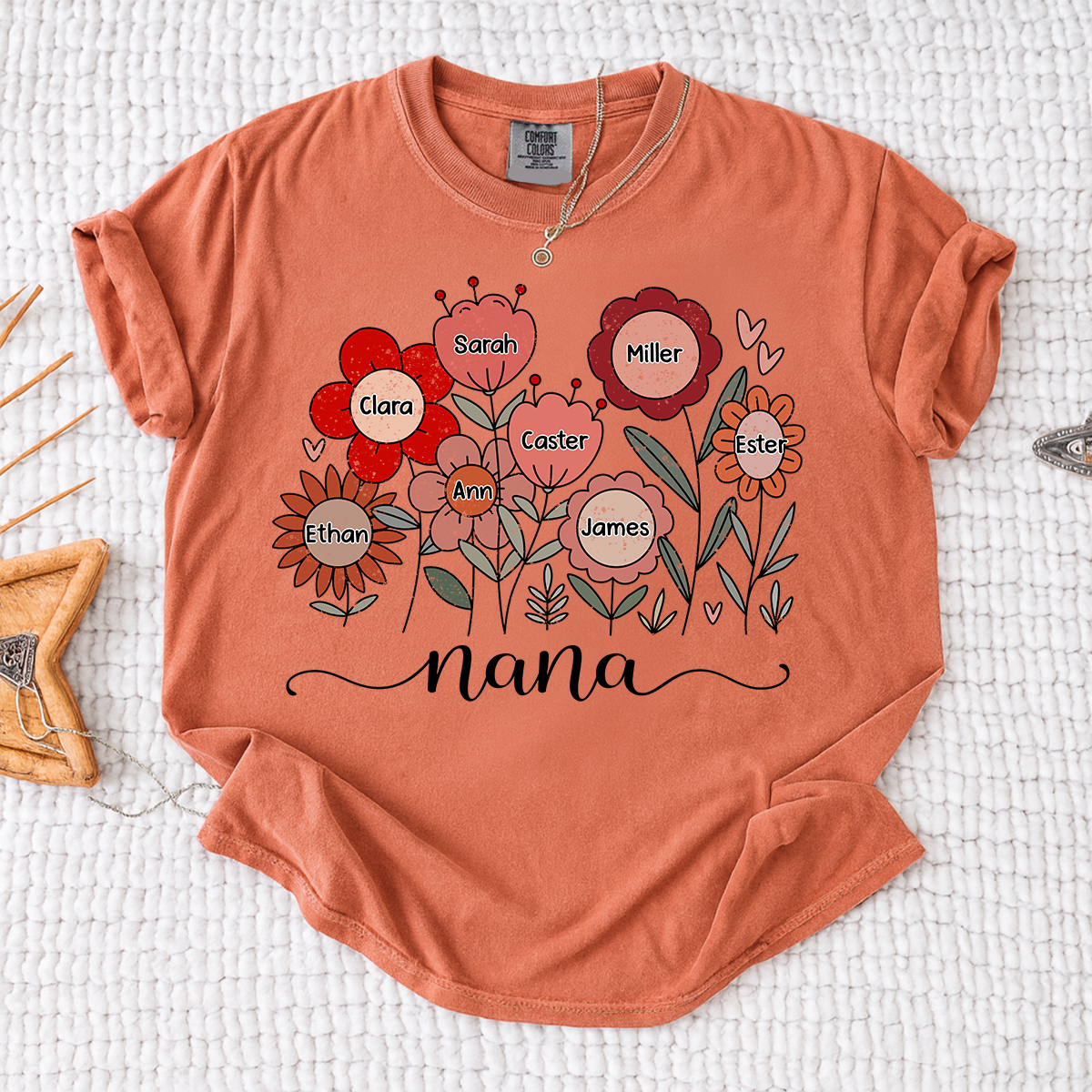Comfort Colors Personalized Nana T Shirt, Custom Family Floral Design with Kids Names, Perfect Gift for Grandma