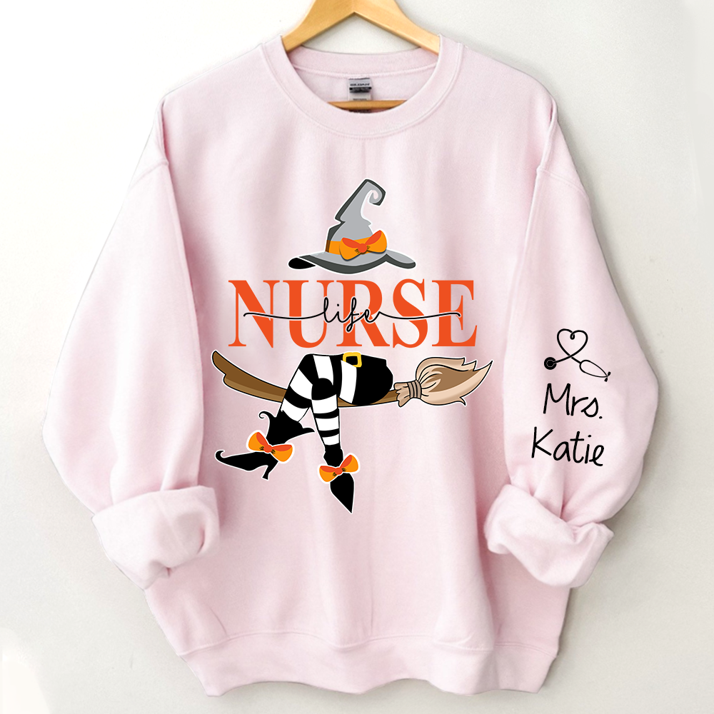 Nurse Life Witch Halloween, Custom Name Sweatshirt Halloween, Gift For Nurse TH