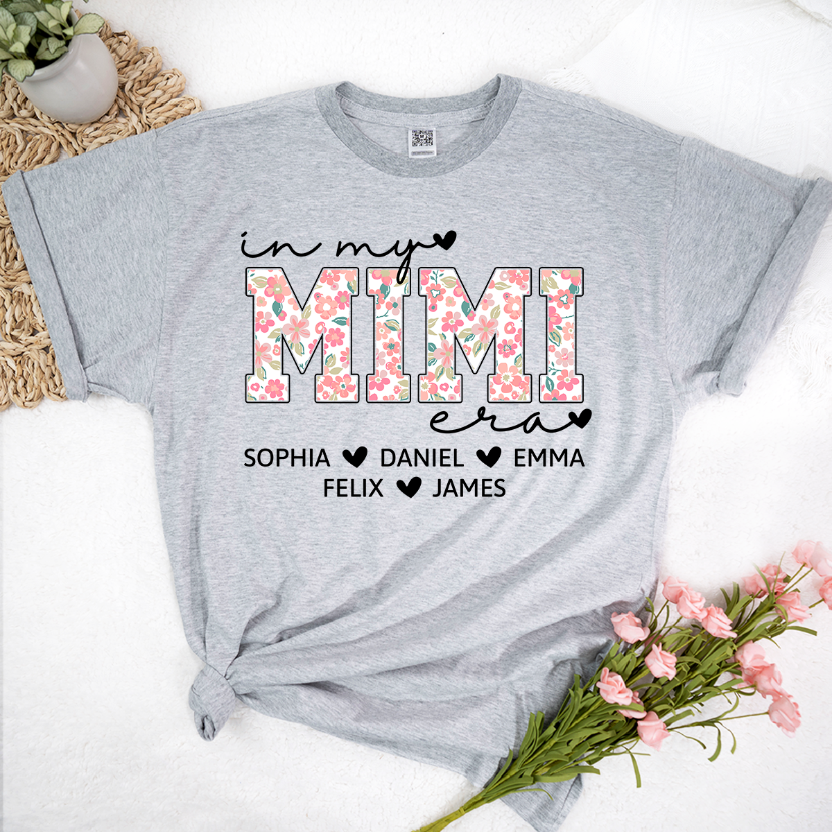 Custom In My Mimi Era Shirt, Personalized with Kids' Names and Floral Letters