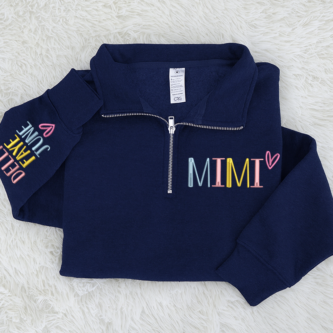 Personalized Mimi Quarter Zip Sweatshirt – Custom Embroidered Name Pullover for Grandma