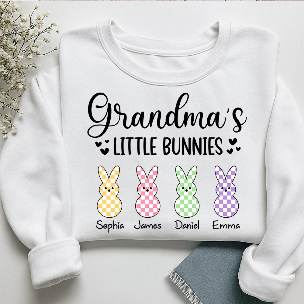 Custom Grandma Sweatshirt with Bunny Design and Kids Names, Grandma’s Little Bunnies Apparel
