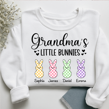 Custom Grandma Sweatshirt with Bunny Design and Kids Names, Grandma’s Little Bunnies Apparel