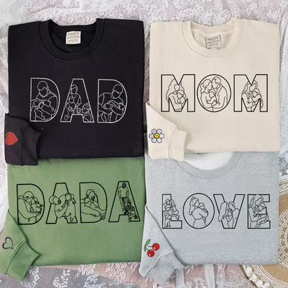 Custom Photo Portrait Embroidery Sweatshirt Gift For Dad And Mom Hoodie