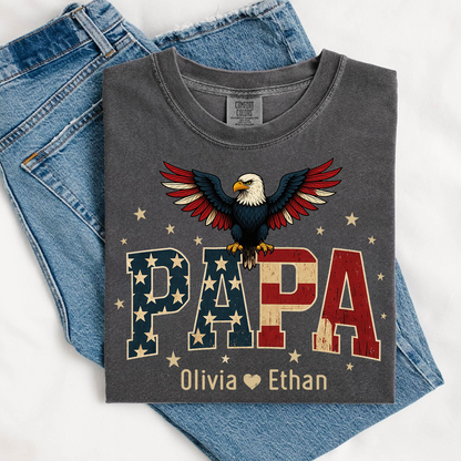 Comfort Colors® Personalized Papa Shirt, Eagle with Grandkids name T-Shirt, Custom Shirt for Fathers Day