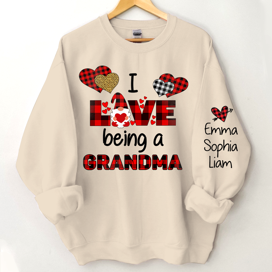 Personalized Grandma Gnome Xmas Sweatshirt, Custom I Love Being A Grandma With Grandkids Christmas Sweatshirt