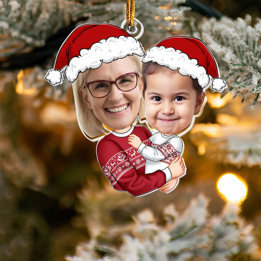 Custom Family Photo Acrylic Ornament, Personalized Christmas Gift For Grandma And Kids