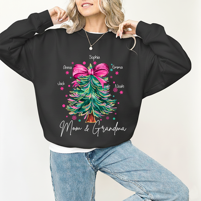 Custom Mom & Grandma Sweatshirt, Christmas Tree Holiday Shirt with Family Name