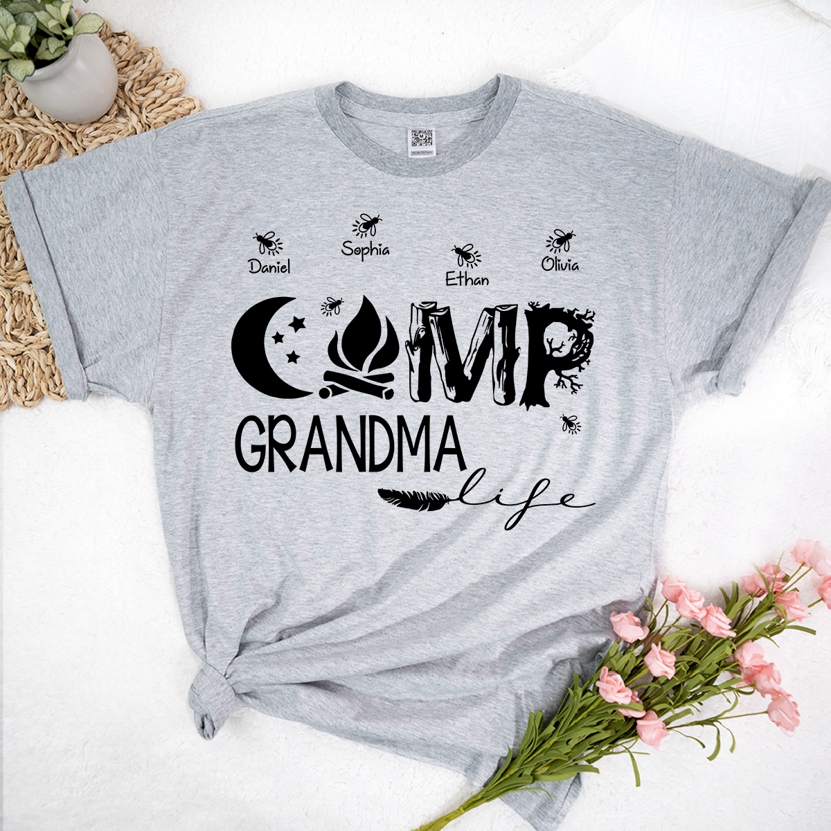 Personalized Camp Grandma Life Shirt, Custom Grandkids Names Camping T-Shirt, Outdoor Grandma Gift, Campfire Family Tee