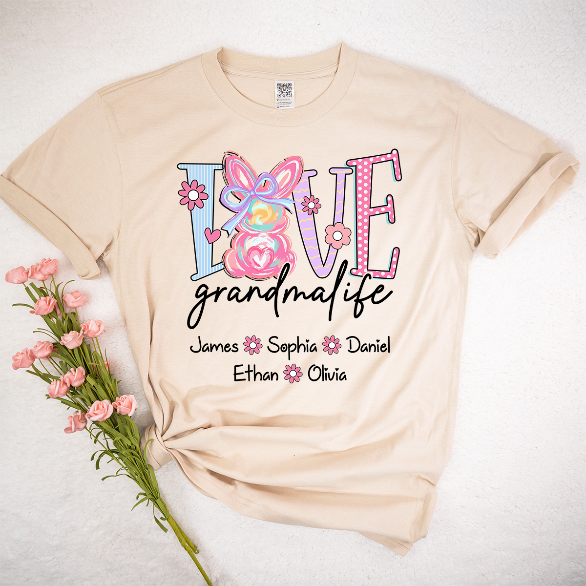 Grandma Life Shirt Love Design, Personalized Bunny Floral Grandma Tee
