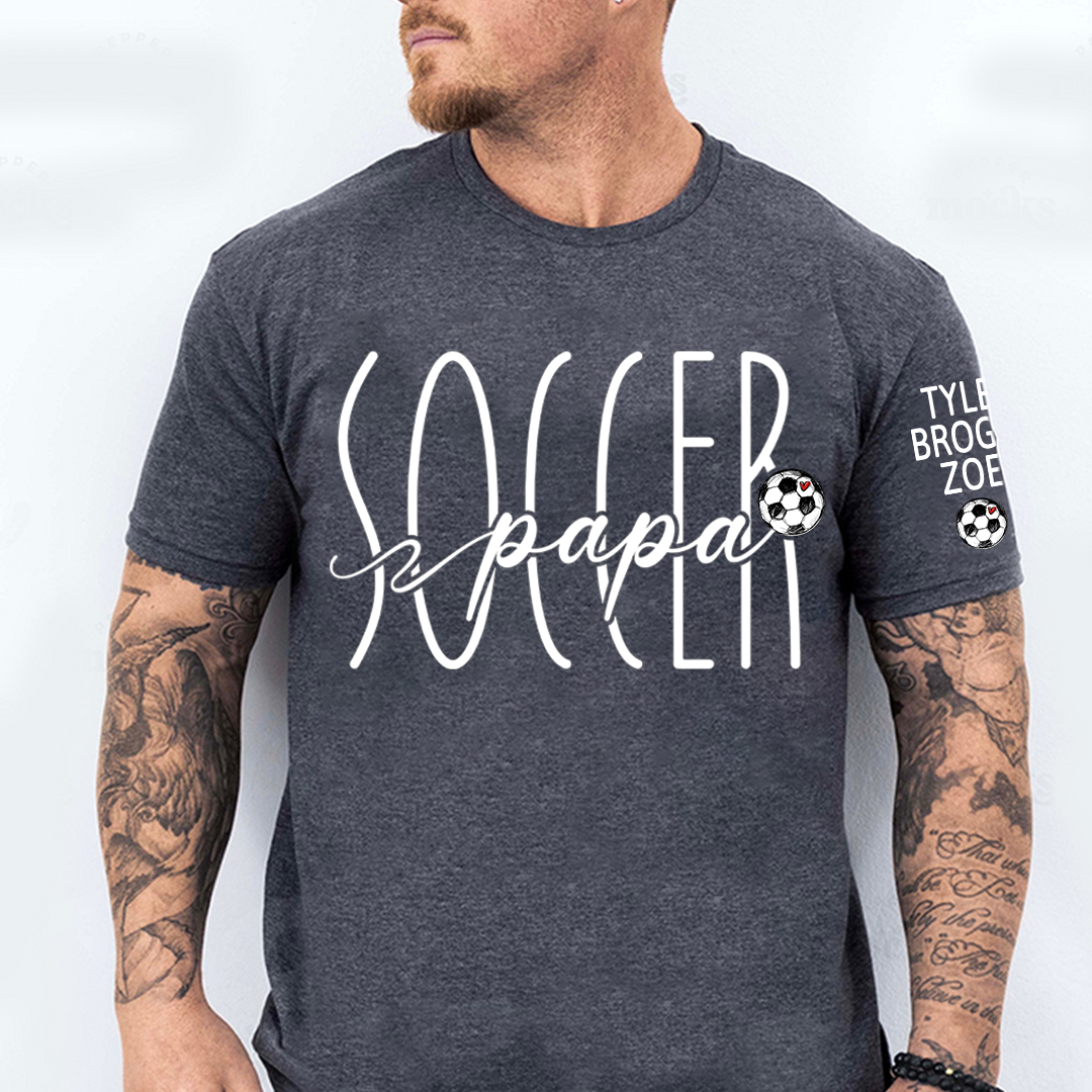 Custom Papa Soccer T-Shirt, Personalized Soccer Papa T-Shirt with Custom Grankids Names