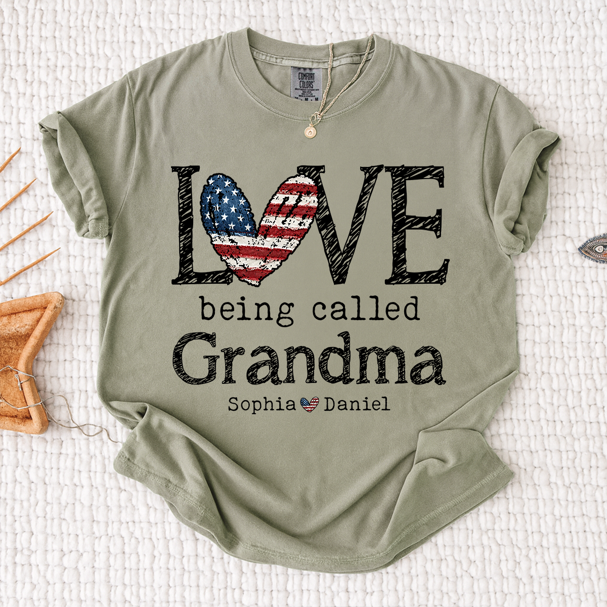 Comfort Colors LOVE Being Called Grandma T Shirt, USA Flag Heart Design with Kids  Names, Custom Grandma Shirt, Perfect Gift for Mother's Day