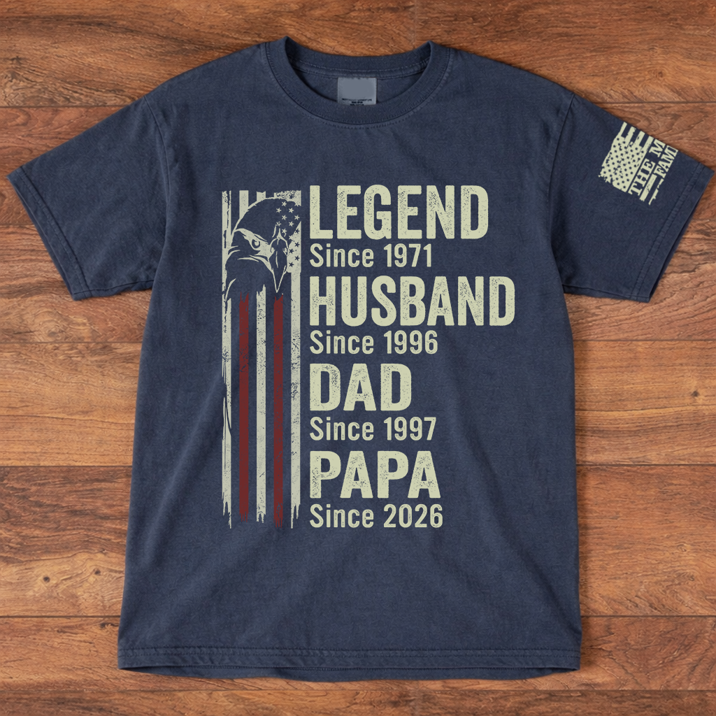 Legend Husband Dad Papa Shirt with American Flag, Personalized Since Year T-Shirt Gift for Men