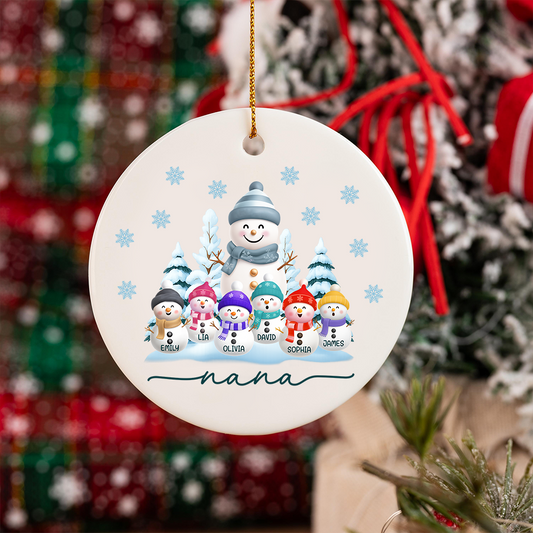 Personalized Nana Snowman Family Ornament, Custom Name Christmas Tree Decoration For Grandkids & Grandma
