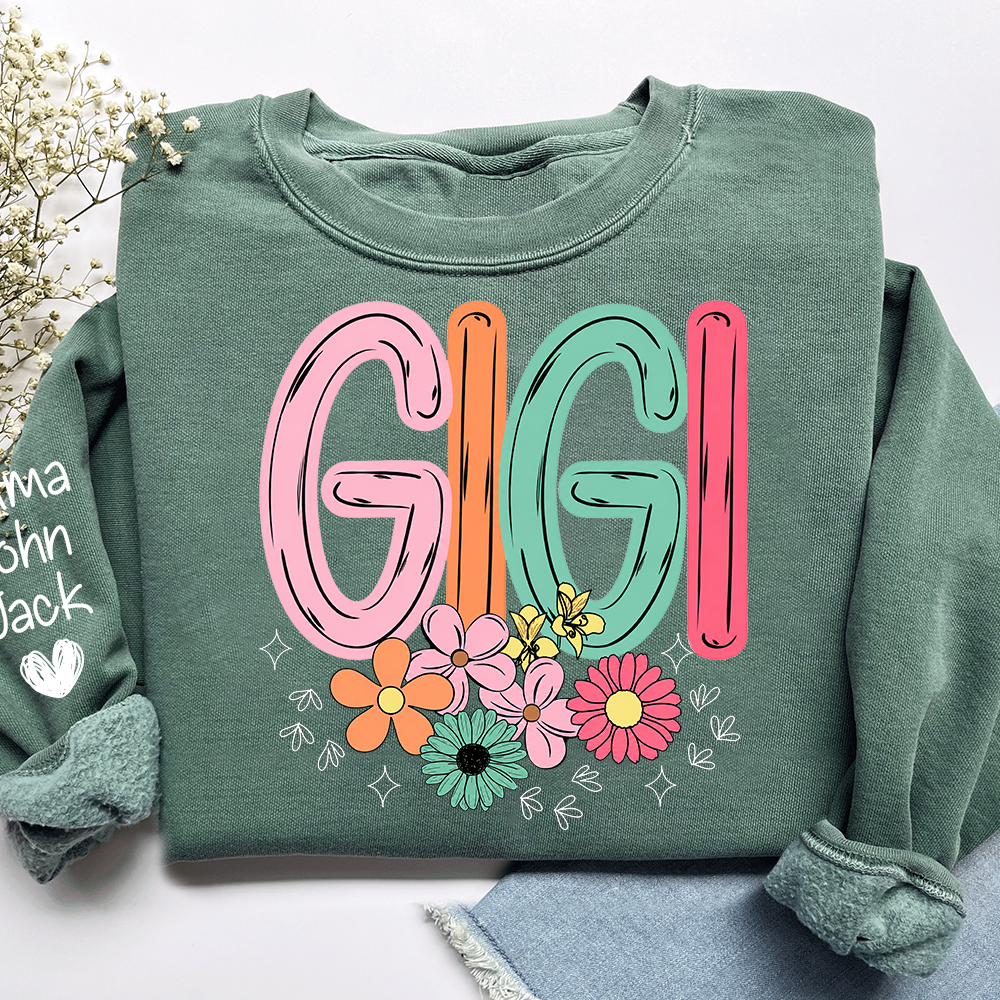 Personalized Floral Grandma Bundle, Custom Grandma Gigi T Shirt, Cute Colorful Flowers Gift for Women