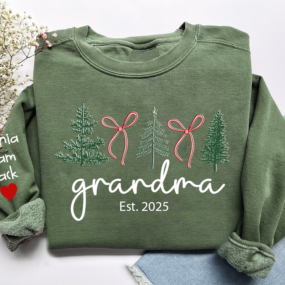 Personalized Grandma Christmas Sweatshirt, Custom Tree Design with Kids Names