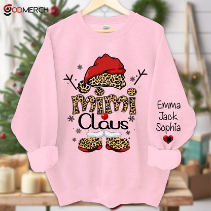Mimi Claus Leopard Christmas, Christmas Grandma Nana Mimi Claus Shirt Custom Name