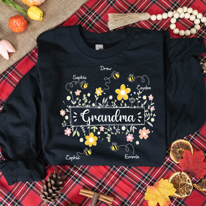 Personalized  Mom Est Grandma Est Flower Turquoise T-Shirt