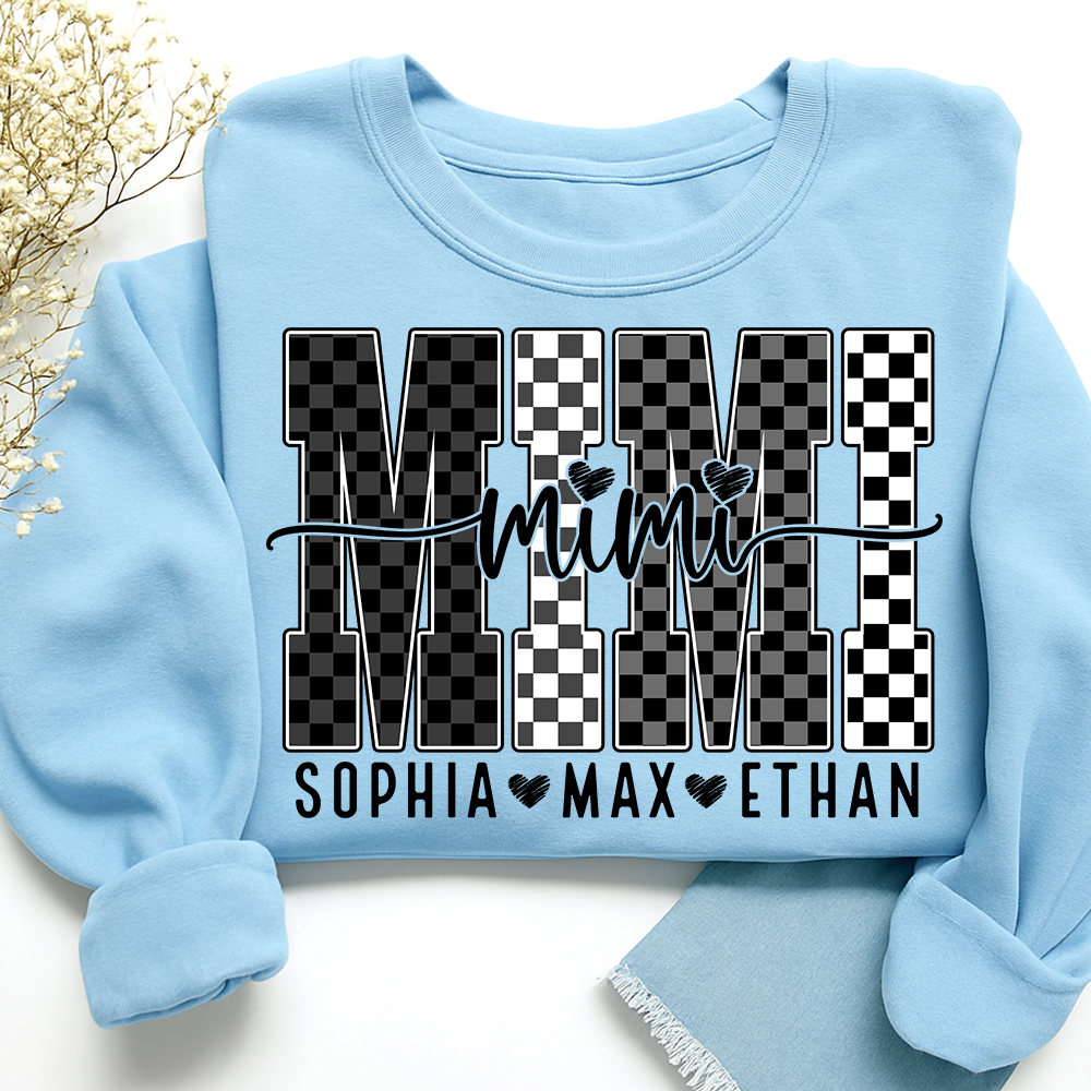 Black White Design Sweatshirt, Custom Gift For Mimi And Kids