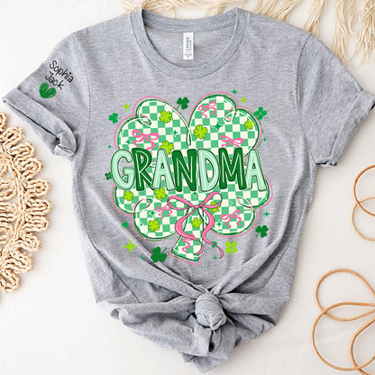 Heart Mimi T-Shirt For St Patrick’s Day, Personalized Grandma Shamrock Clover T Shirt With Kids Names