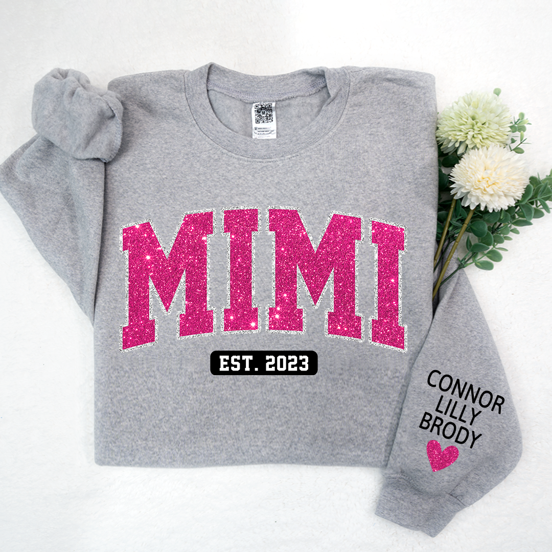 Mimi Pink Glitter Sweatshirt, Custom Mimi And Kids, Grandma Gift TH Sweatshirt