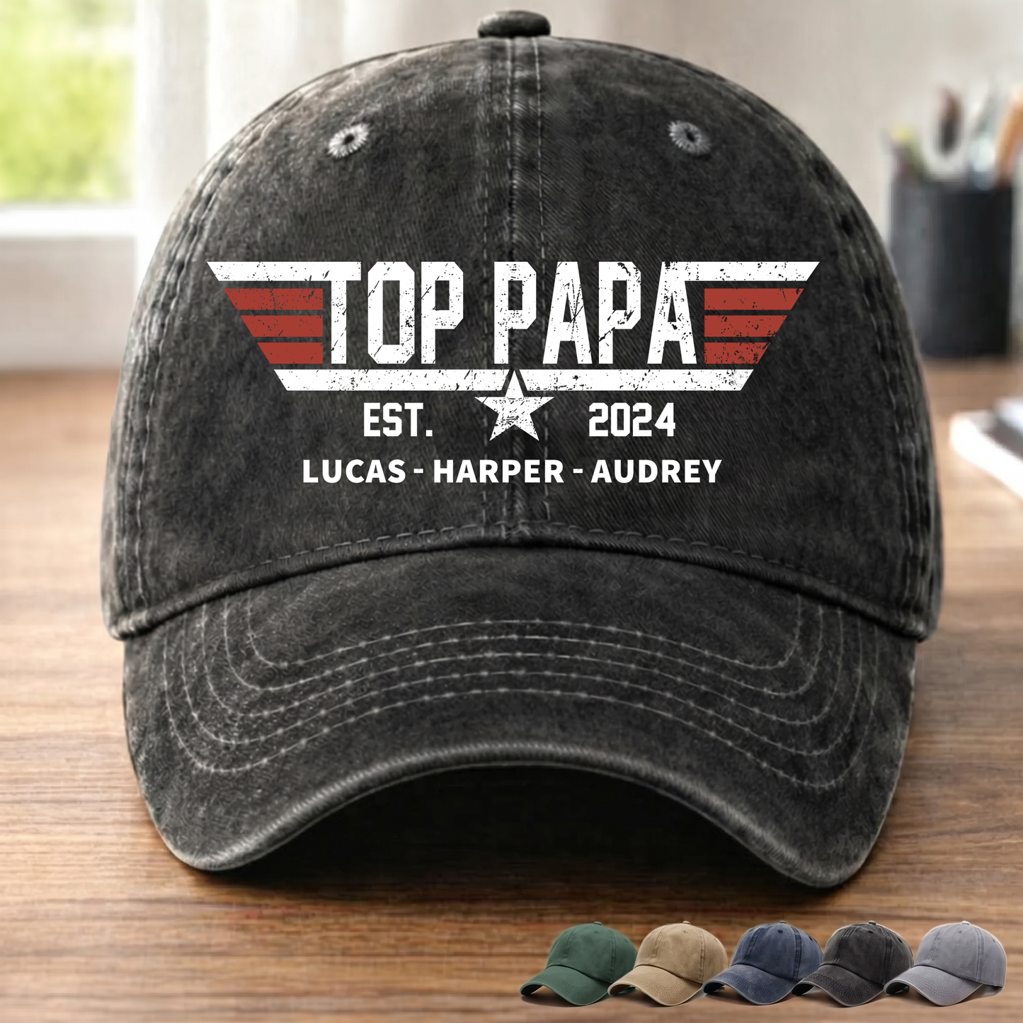 Personalized Gift Top Papa, Grandpa's Birthday, Father's Day Gift Trend, Personalized Custom Vintage Washed Denim Cap
