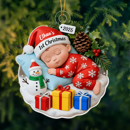 Personalized Baby’s First Christmas Ornament 2025 – Custom Name Sleeping Baby Decoration for Newborns and Parents Ornament