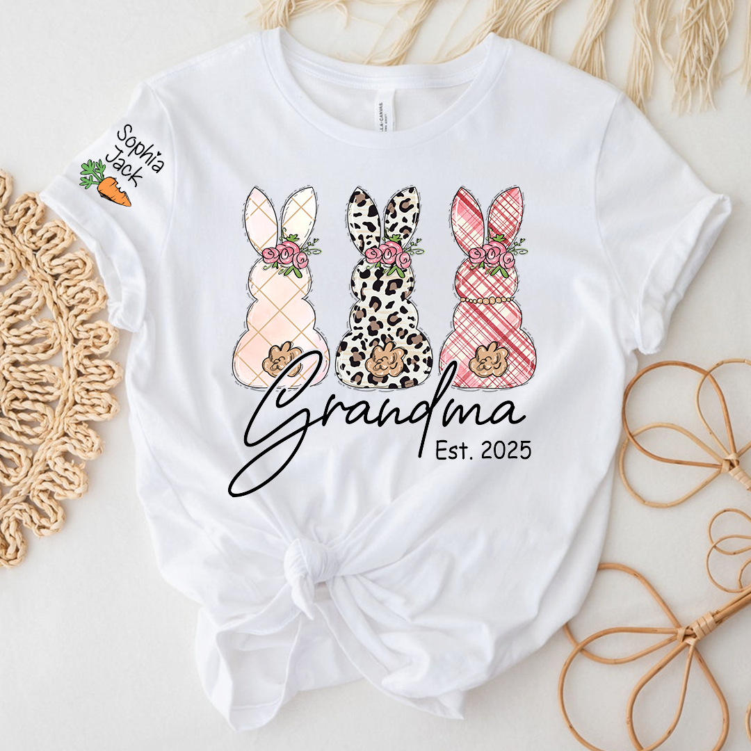 Personalized Grandma Bunny Shirt, Custom Names Easter Bunny Graphic T-Shirt