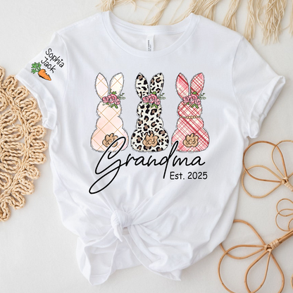 Personalized Grandma Bunny Shirt, Custom Names Easter Bunny Graphic T-Shirt