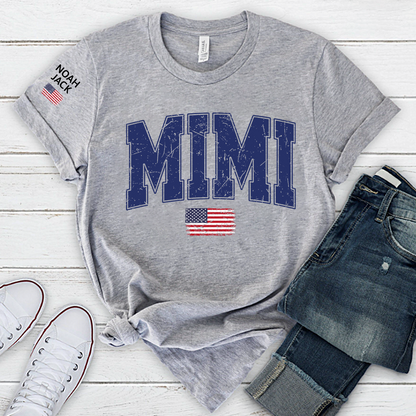 Mimi Patriotic Shirt with American Flag, Personalized Grandkids Names Family T Shirt